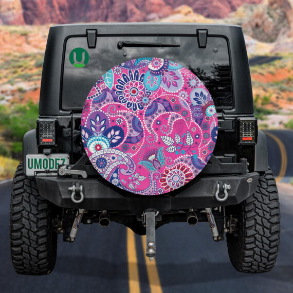 Pink Theme Paisley Backdrop With Stylized Flowers Design Spare Tire
