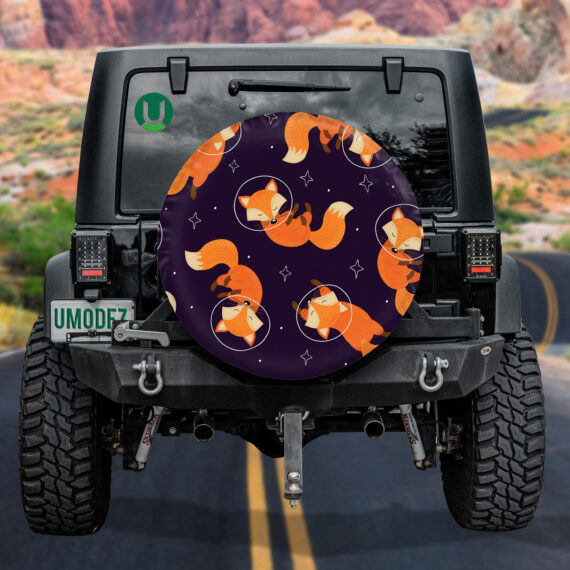 Funny Fox Astronaut With Stars In Space Themed Design Spare Tire Cover - Jeep Tire Covers