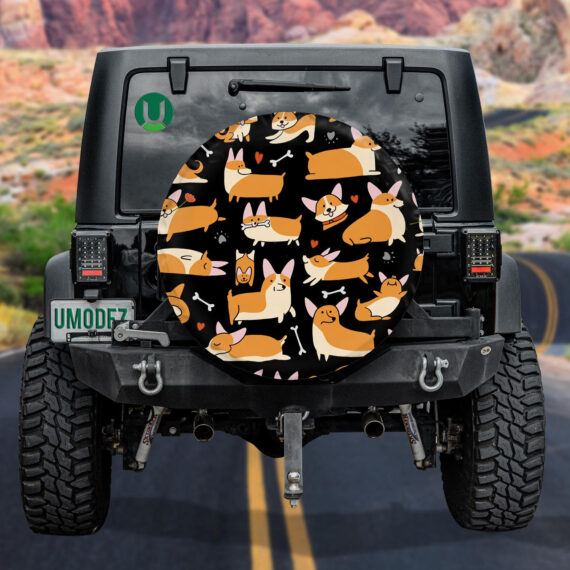 Adorable Corgi Dogs Collection In Cartoon Background Spare Tire Cover - Jeep Tire Covers