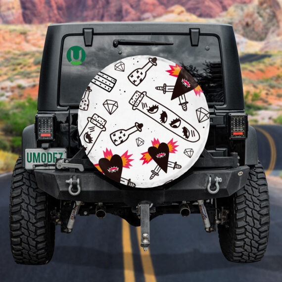 Psychedelic Black Heart Broken Diamond Eye Doodle Pattern Spare Tire Cover - Jeep Tire Covers