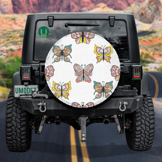 Hand Drawn Collection Of Cartoon Butterflies Spare Tire Cover - Jeep Tire Covers