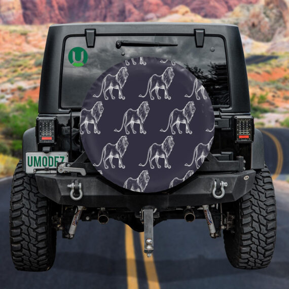 Old Engraving African Lions On Black Background Spare Tire Cover – Jeep ...