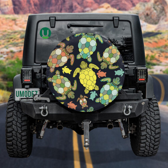 Sea Turtles And Tropical Fish On Black Background Spare Tire Cover - Jeep Tire Covers