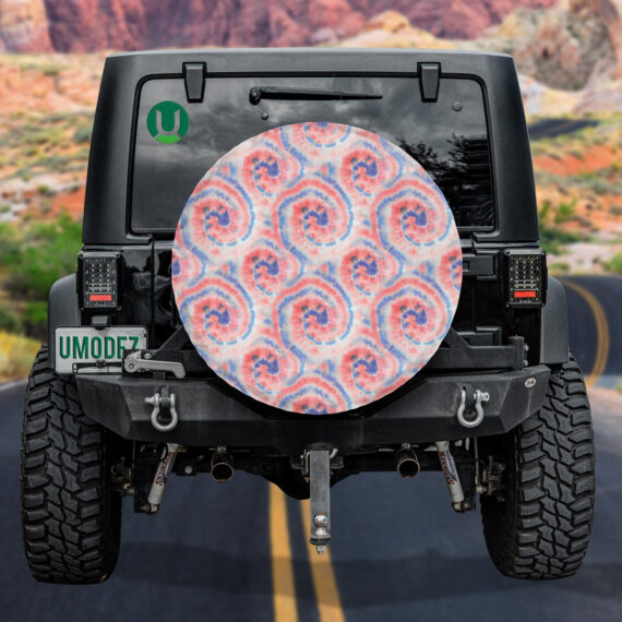 Red And Blue Tie Dye Swirl Spiral Pattern Spare Tire Cover - Jeep Tire Covers