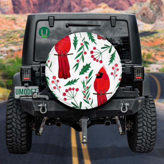 Beautiful Red Cardinal Bird And Winter Plants Spare Tire Cover Jeep