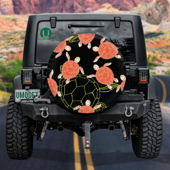 Orange Sea Turtles And Tropical Fish Spare Tire Cover - Jeep Tire Covers