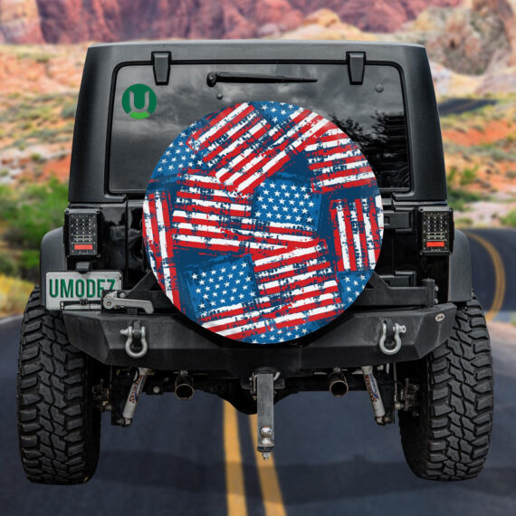 Retro Painted American Flags Navy Background Pattern Spare Tire Cover ...