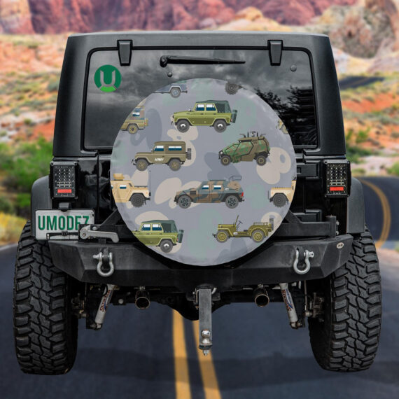 Army Military Vehicle Car Armored Camo Background Spare Tire Cover - Jeep Tire Covers