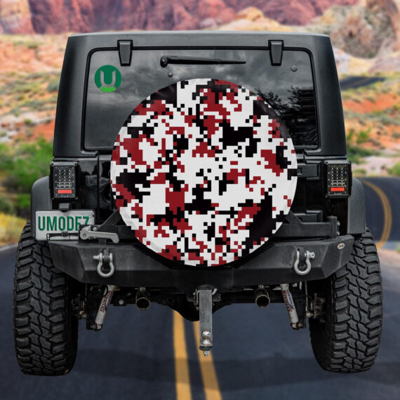 Modern White Red And Black Digital Pixel Camouflage Pattern Spare Tire ...