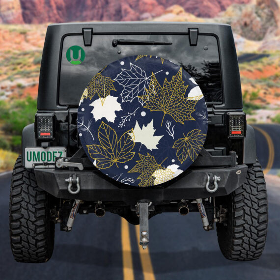 Creative Line Art Dark Background With Floral Leaves Spare Tire Cover - Jeep Tire Covers