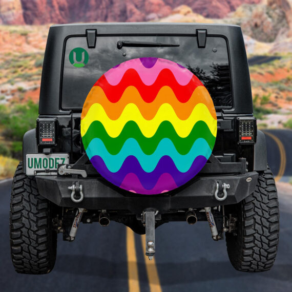 Modern Wavy LGBT Pride Flag As Texture Background Spare Tire Cover - Jeep Tire Covers