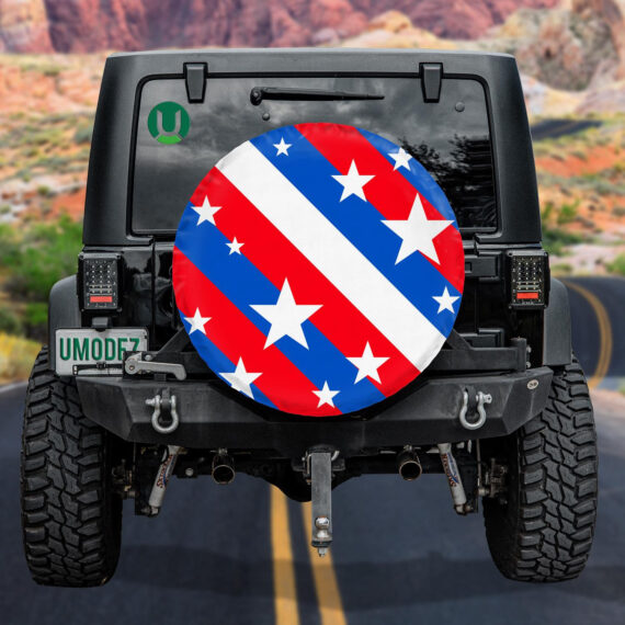 Coloring American Style Stripes And Stars Pattern Spare Tire Cover - Jeep Tire Covers