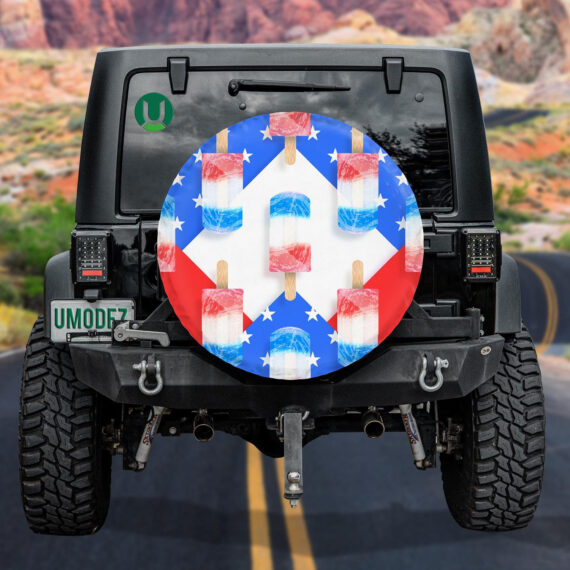 Attractive Blue White Red Ice Cream Popsicles American Flag Pattern Spare Tire Cover - Jeep Tire Covers