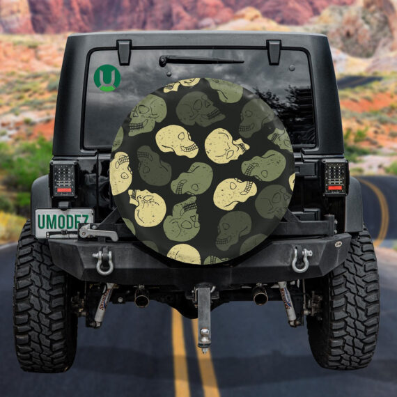 Sacry Camouflage Human Skull On Black Background Spare Tire Cover - Jeep Tire Covers