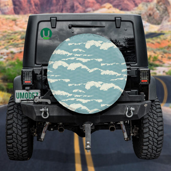 Decorative Illustration Of The Sea Waves Pattern Spare Tire Cover - Jeep Tire Covers