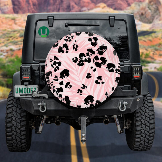 Cool Tropical Leaves And Cartoon Leopard Camouflage Spare Tire Cover Jeep Tire Covers