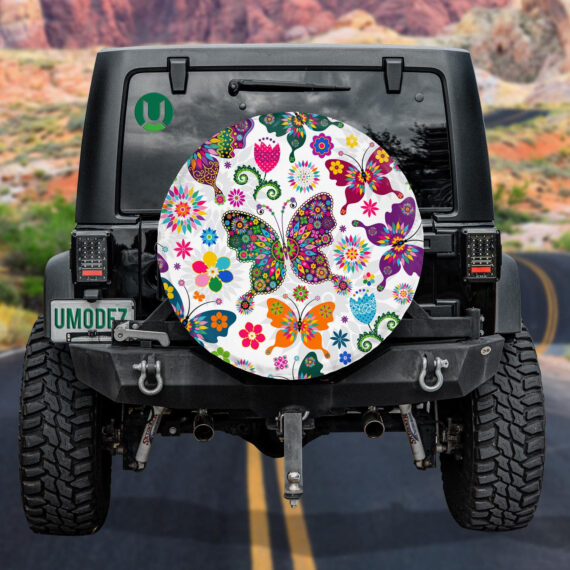 Mosaic Butterflies With Tropical Flowers Spring Spare Tire Cover – Jeep ...