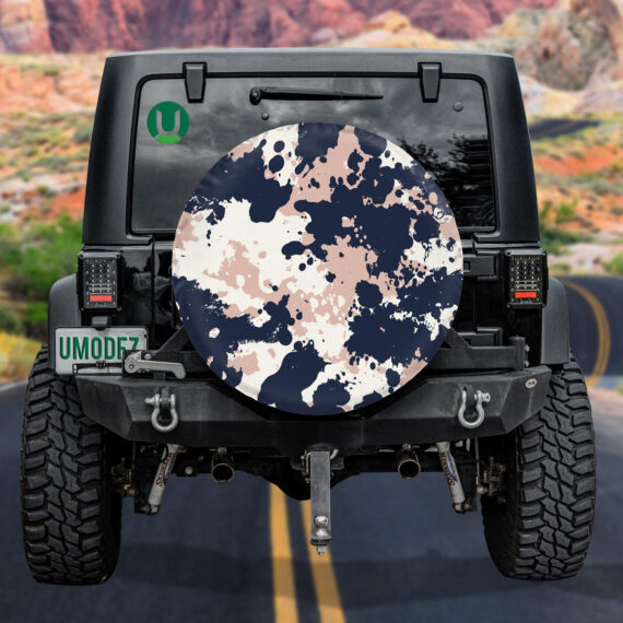 Acrylic Painted Pink And Dark Blue Splashes Camouflage Spare Tire Cover 