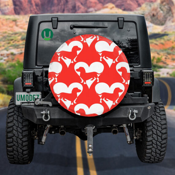 Dachshund Heart Red And White Background Spare Tire Cover - Jeep Tire Covers