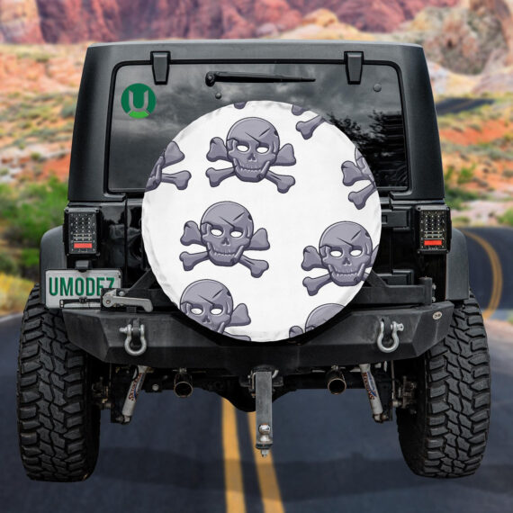 Pirate Human Skull In Stone Black Mark Spare Tire Cover - Jeep Tire Covers