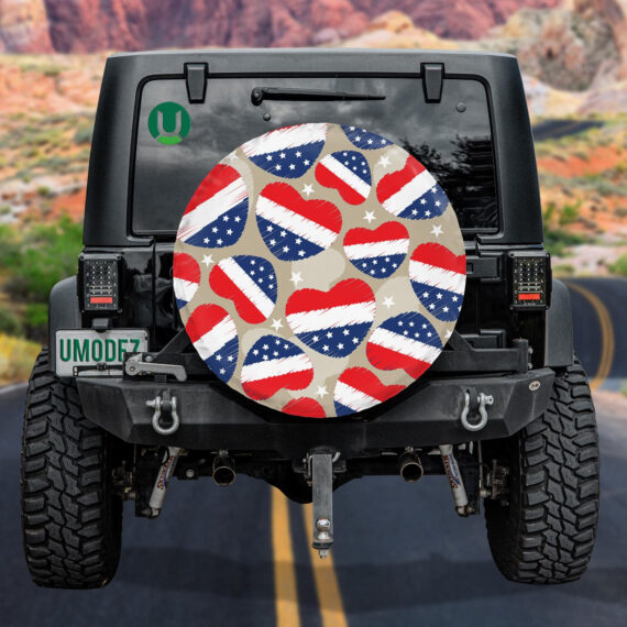 Hand Sketch Heart Shaped With USA Flag Pattern Spare Tire Cover – Jeep ...