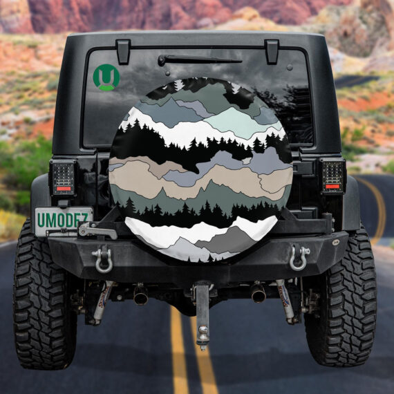 Digital Illustrated Black Forest Mountain Pattern Spare Tire Cover - Jeep Tire Covers