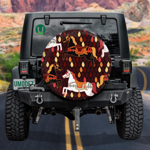 Cartoon Horses On Mosaic Tiles Background Spare Tire Cover – Jeep Tire