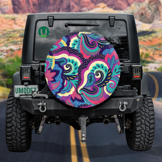 Funky Colorful Psychedelic Leaves Branches Texture Spare Tire Cover - Jeep Tire Covers