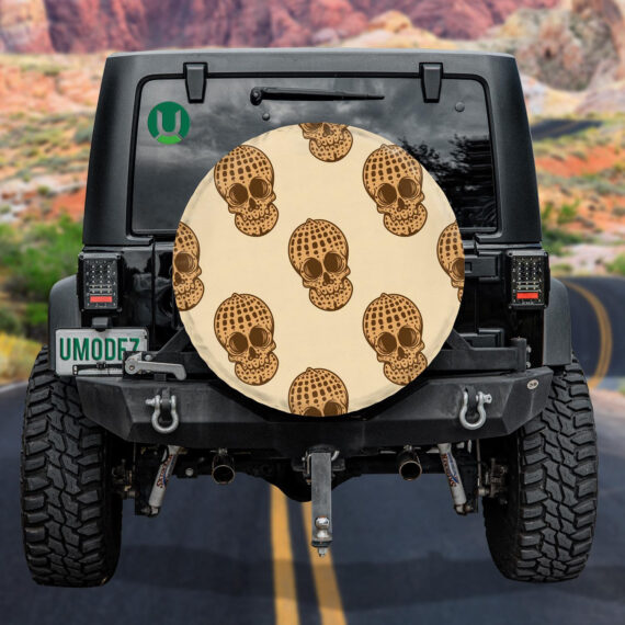 Vintage Style Human Skull Face Peanut Spare Tire Cover - Jeep Tire Covers