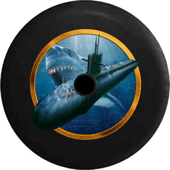 Spare Tire Cover Day Great White Shark And Ocean Submarine Us Navy Military - Jeep Tire Covers