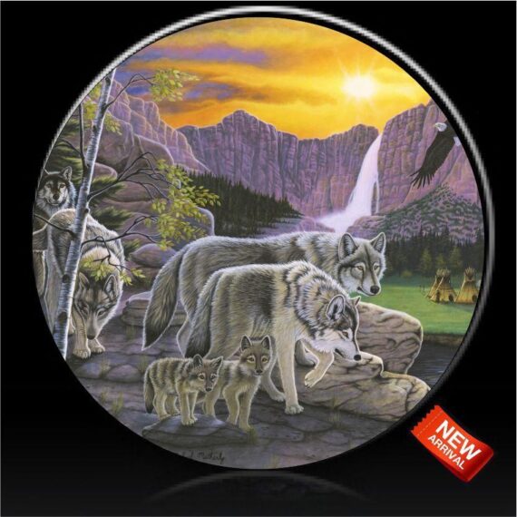 Wolves On A Path Design Spare Tire Cover - Jeep Tire Covers