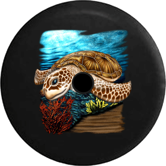 Sea Turtle On The Beach Spare Tire Cover - Jeep Tire Covers