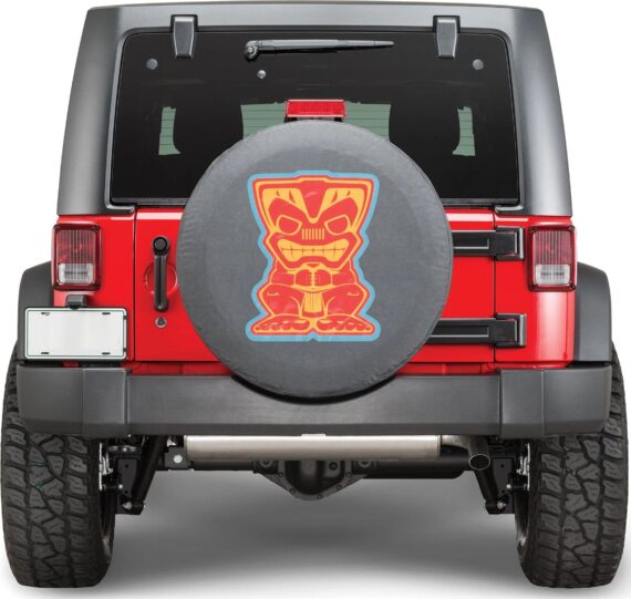 Tiki Man Red And Yellow Pattern Spare Tire Cover - Jeep Tire Covers