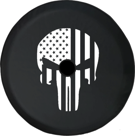 American Flag Vertical Military Punisher Skull Spare Tire Cover - Jeep Tire Covers