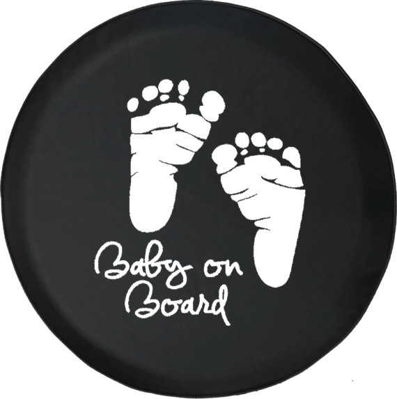 Baby On Board Foot Prints Offroad Ornamental On Black Spare Tire Cover - Jeep Tire Covers