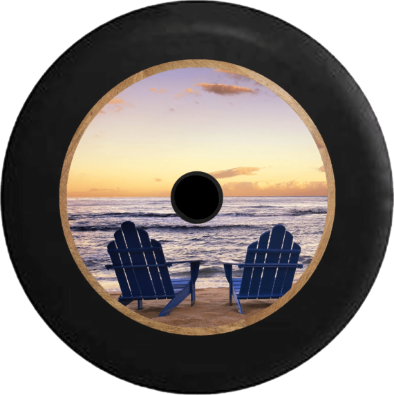 Blue Beach Chairs Overlooking Sunset Spare Tire Cover - Jeep Tire Covers