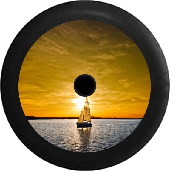 Spare Tire Cover Sailboat Sailing Lake With Orange Sky During Sunset - Jeep Tire Covers