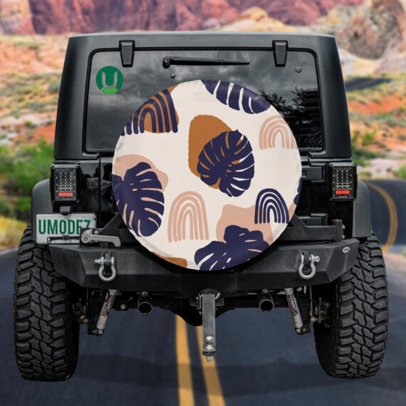 Tropical Palm Leaf And Pastel Rainbow Design Theme Spare Tire Cover - Jeep Tire Covers