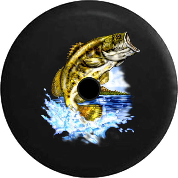 Bass Fish Leaping Over The Lake Spare Tire Cover - Jeep Tire Covers