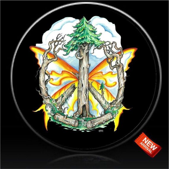 Impressive Butterfly Peace Sign Tree On Black Design Spare Tire Cover