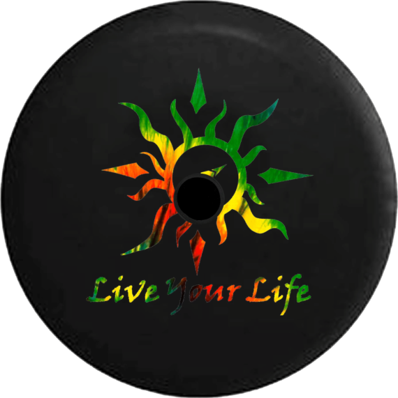 Live Your Life Tribal Sun Green And Orange Texture Spare Tire Cover - Jeep Tire Covers