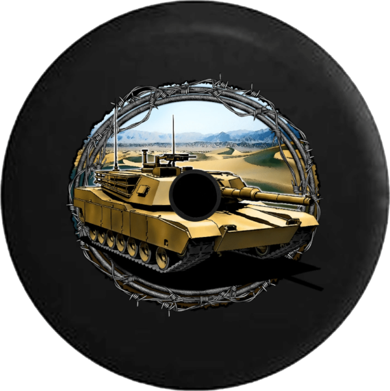 Spare Tire Cover Day Barbed Wire Around Military Abrams Tank Desert - Jeep Tire Covers