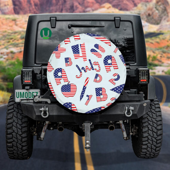 Words And Numbers Of 4th July Filled With Ameican Flag Pattern Spare Tire Cover - Jeep Tire Covers