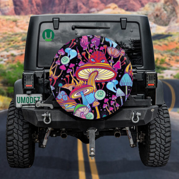 Warped Psychedelic Happy Faces On Yellow Background Design Spare Tire Cover - Jeep Tire Covers