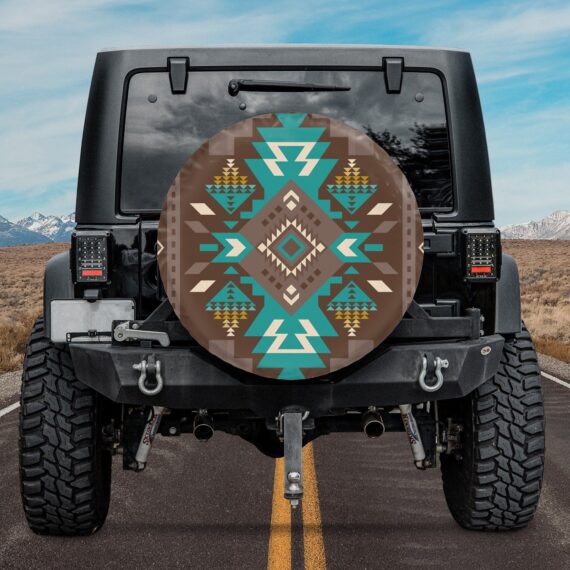 Sienna And Teal Pattern Brown Native Spare Tire Cover - Jeep Tire Covers