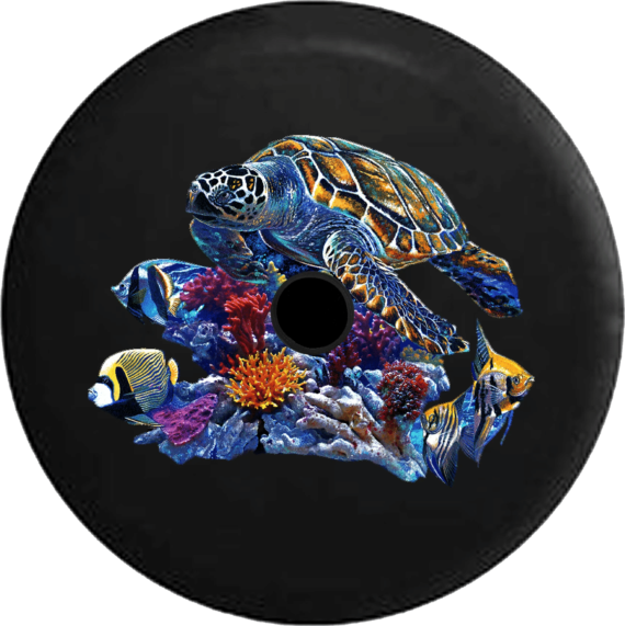 Sea Turtle With Coral Reef Tropical Fish Spare Tire Cover – Jeep Tire ...