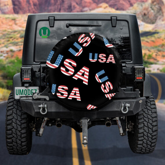 USA Letter Made By Flag Black Background Pattern Spare Tire Cover ...