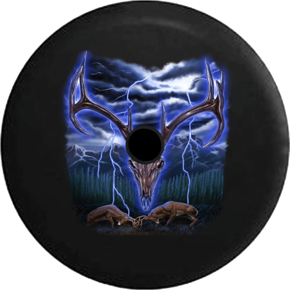 Spare Tire Cover Day Deer Antler Skeleton Fighting Bucks Stormy Night - Jeep Tire Covers