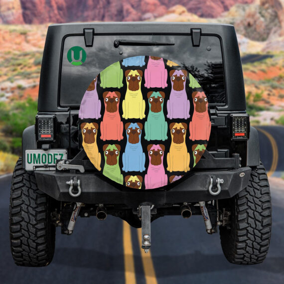 Watercolor Funny Retro French Bulldog Dramatic Spare Tire Cover - Jeep Tire Covers