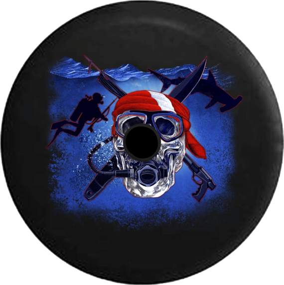 Spare Tire Cover Day Skull Skeleton Scuba Diver Harpoon Gun Shark - Jeep Tire Covers